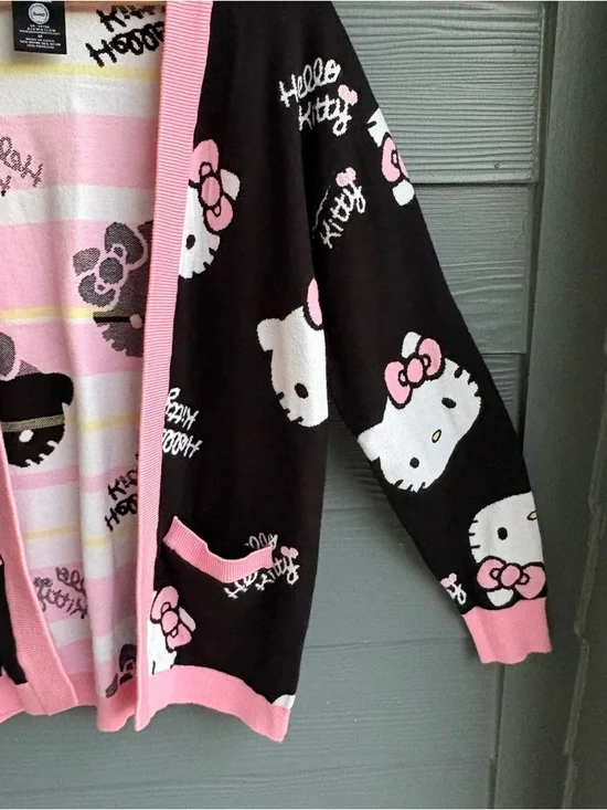 Hello Kitty Black & Pink Relaxed Fit Cardigan Jacket - Picture 3 of 6